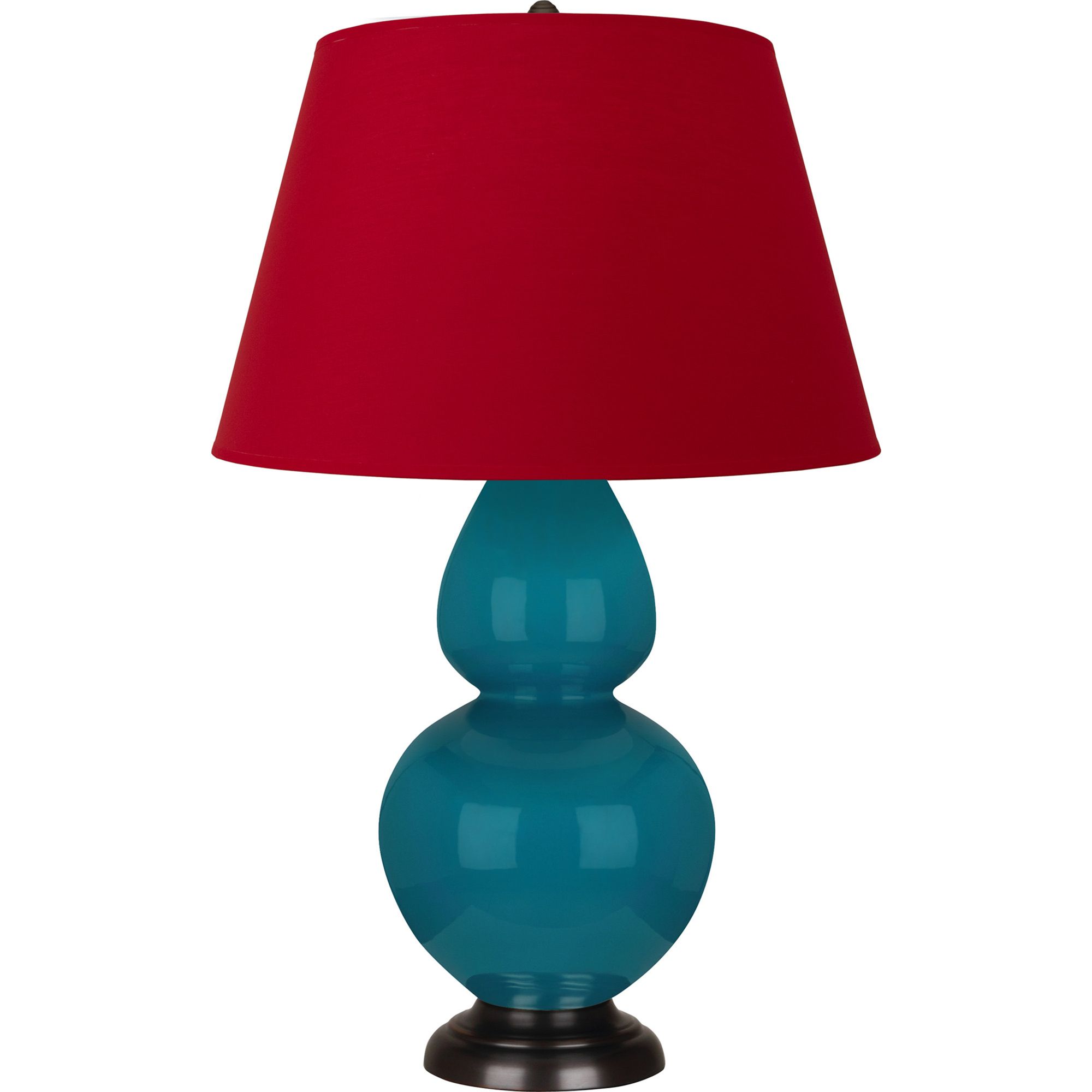 Image 2 Double Gourd 31"H Peacock And Bronze Table Lamp w/ Black And Red Shade more views
