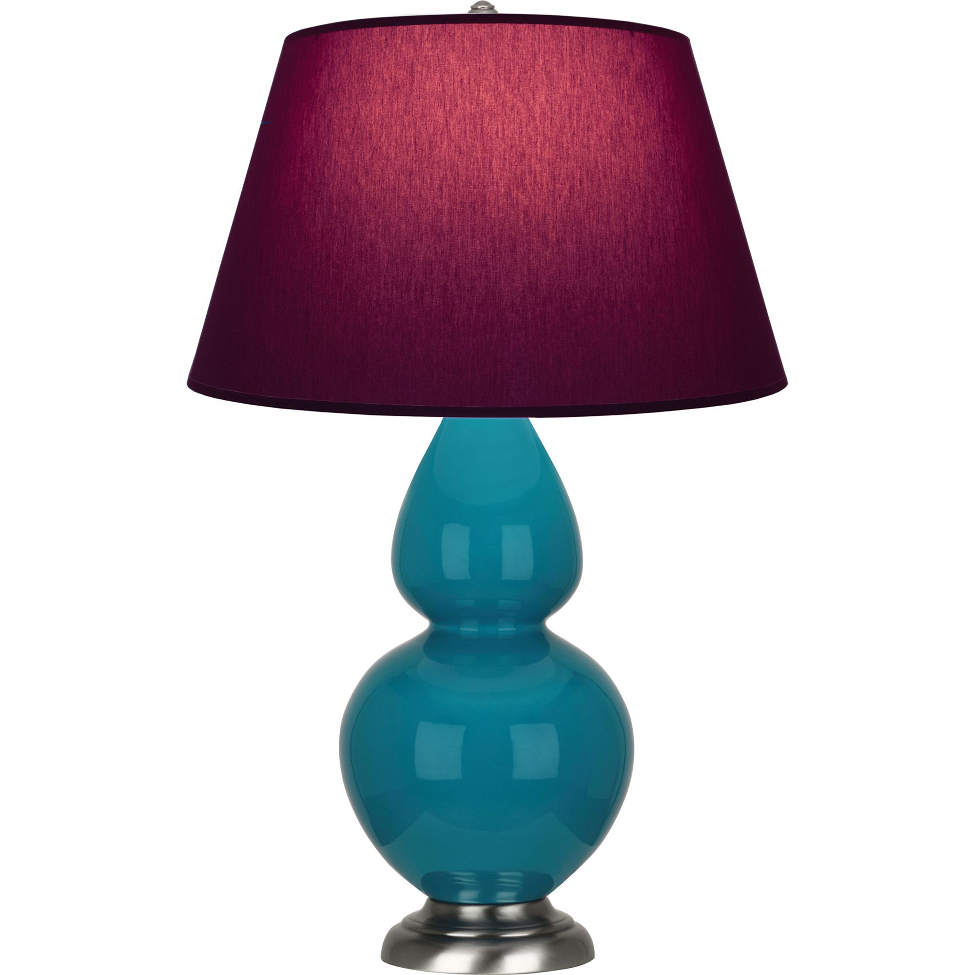 Image 2 Double Gourd 31"H Peacock And Silver Lamp w/ Plum And Lavender Shade more views