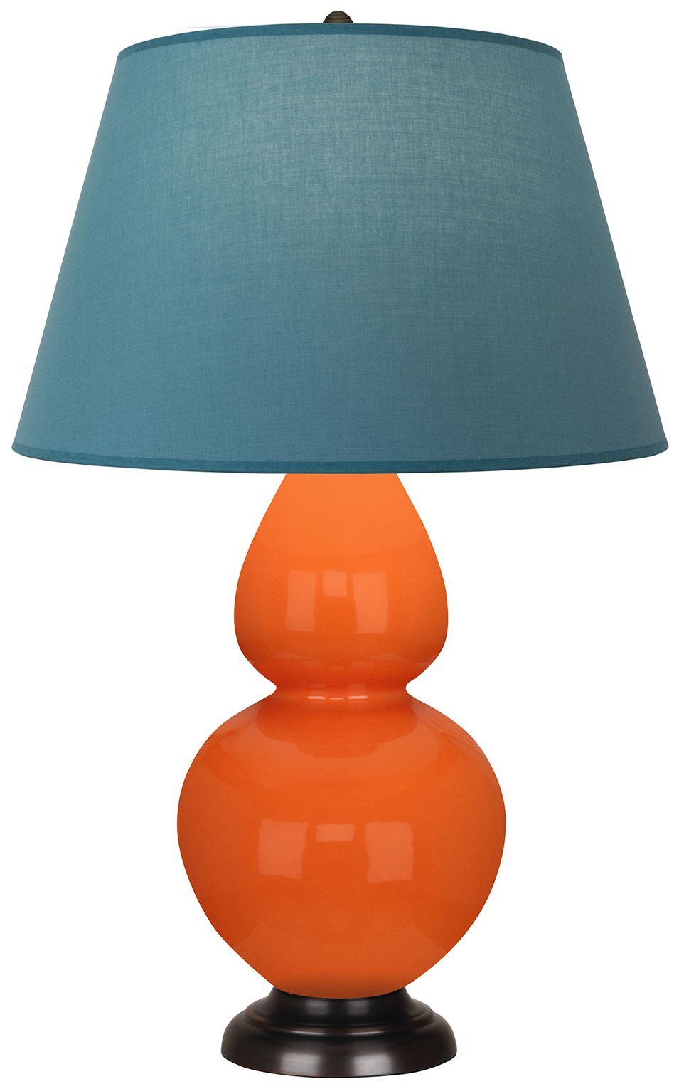 Double Gourd 31"H Pumpkin &amp; Bronze Lamp w/Bright Blue &amp; Gray M