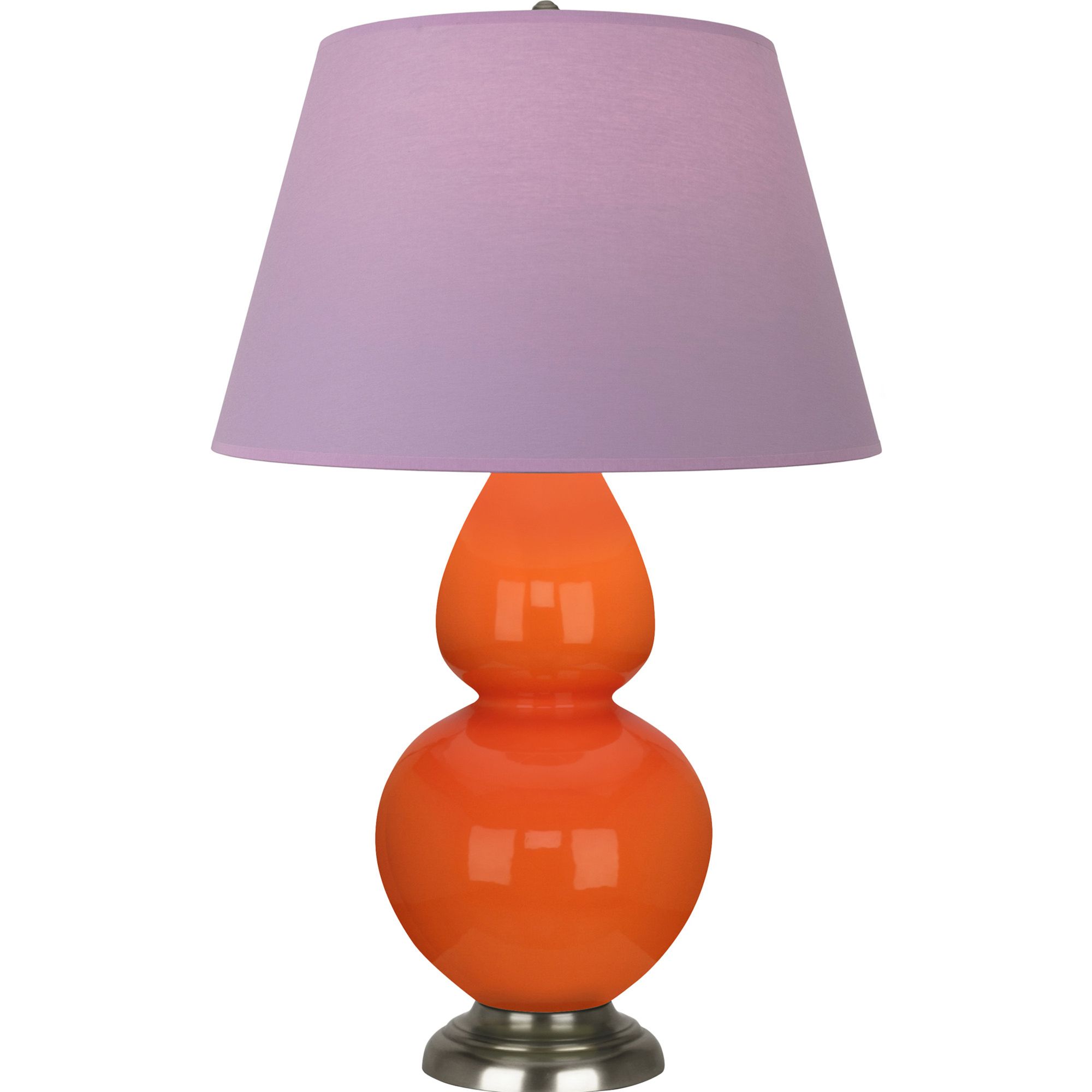 Image 2 Double Gourd 31"H Pumpkin And Silver Lamp w/ Lavender And Plum Shade more views