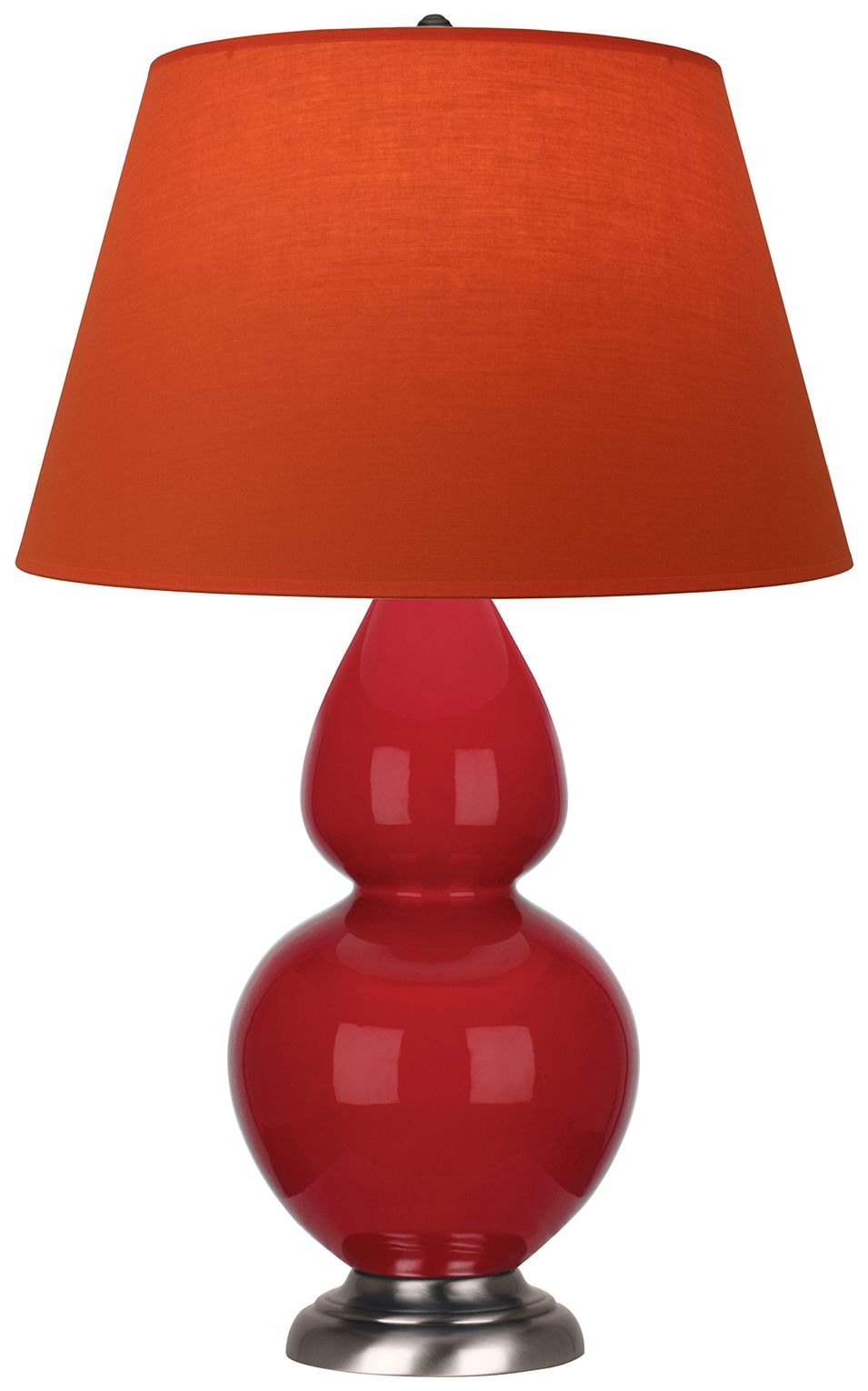 Double Gourd 31"H Ruby Red &amp; Silver Lamp w/Tangerine &amp; Taupe M