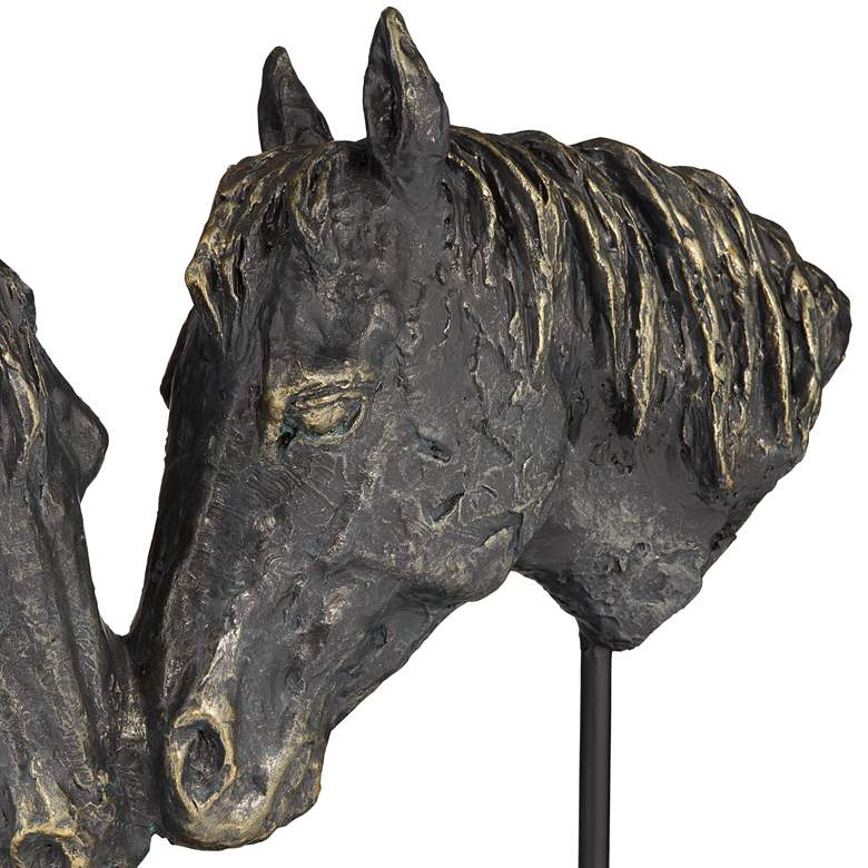 Image 3 Double Horse Bust 14 1/2" Wide Rough Bronze Statue more views