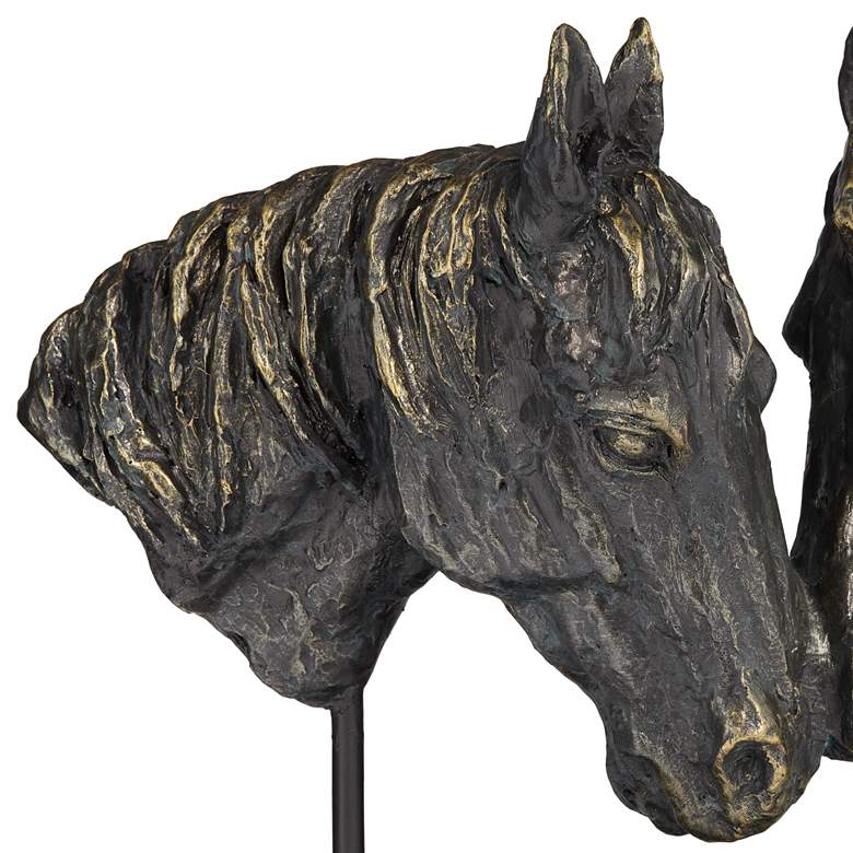 Image 4 Double Horse Bust 14 1/2" Wide Rough Bronze Statue more views