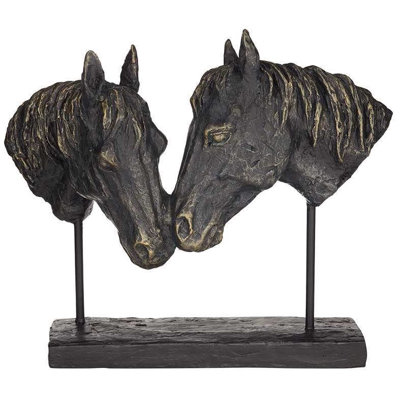 Image 6 Double Horse Bust 14 1/2" Wide Rough Bronze Statue more views