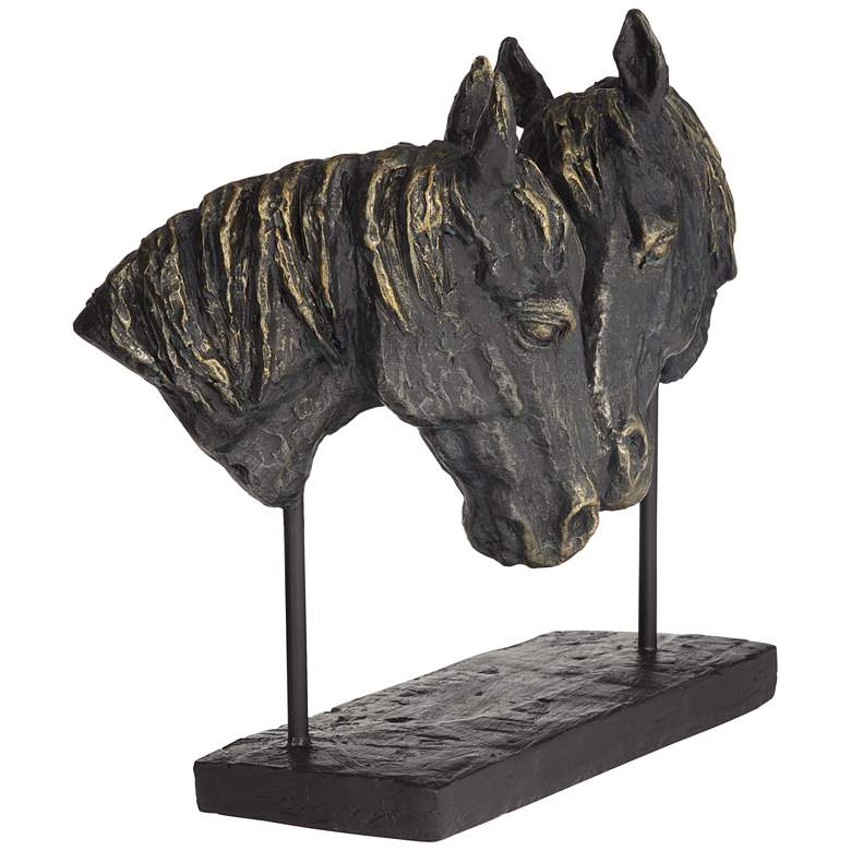 Image 7 Double Horse Bust 14 1/2" Wide Rough Bronze Statue more views