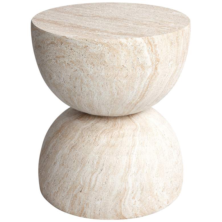 Image 1 Double Hourglass Travertine Stone Finish Design MgO Side Accent Table