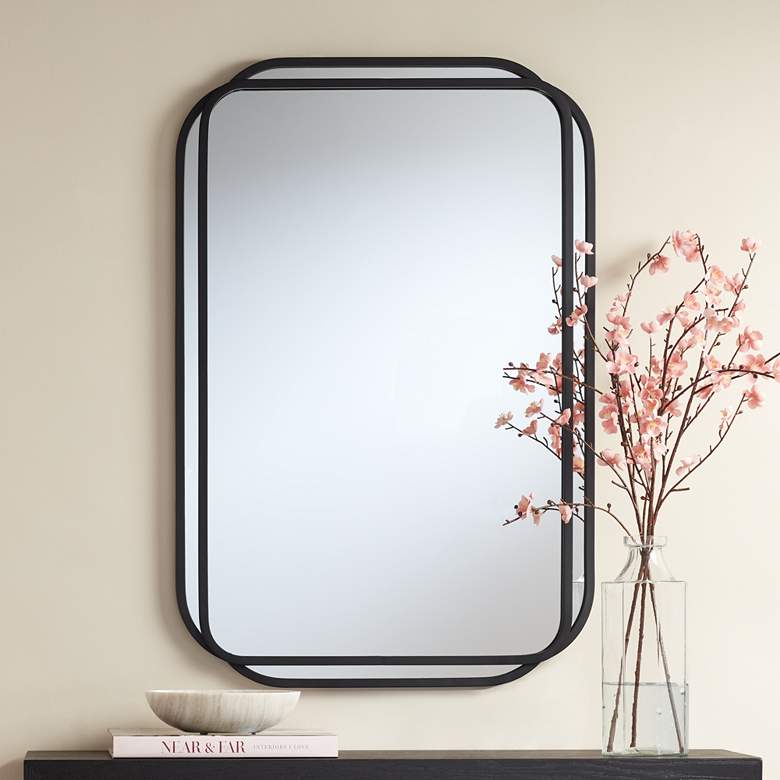 Image 1 Double Radius Matte Black 24" x 36 1/4" Wall Mirror