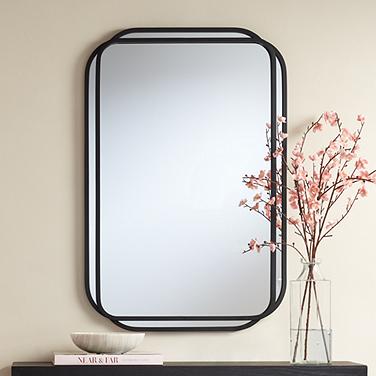 Double Radius Matte Black 24" x 36 1/4" Wall Mirror