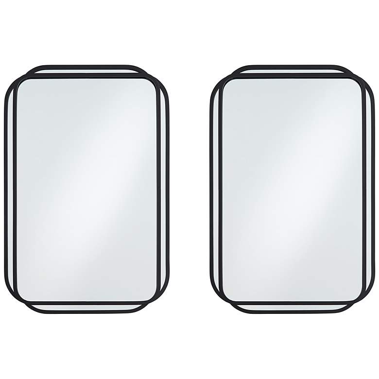 Image 1 Double Radius Matte Black 24" x 36 1/4" Wall Mirrors Set of 2