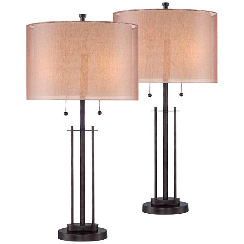 Double Shade Bronze Table Lamp Set of 2
