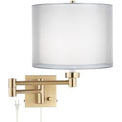 Double Sheer Alta Square Warm Gold Swing Arm Plug-In Wall Lamp