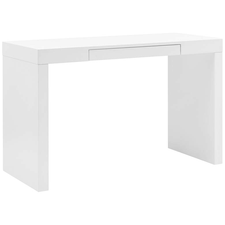 Image 1 Doug 47" Wide Matte White Lacquered Wood 1-Drawer Desk