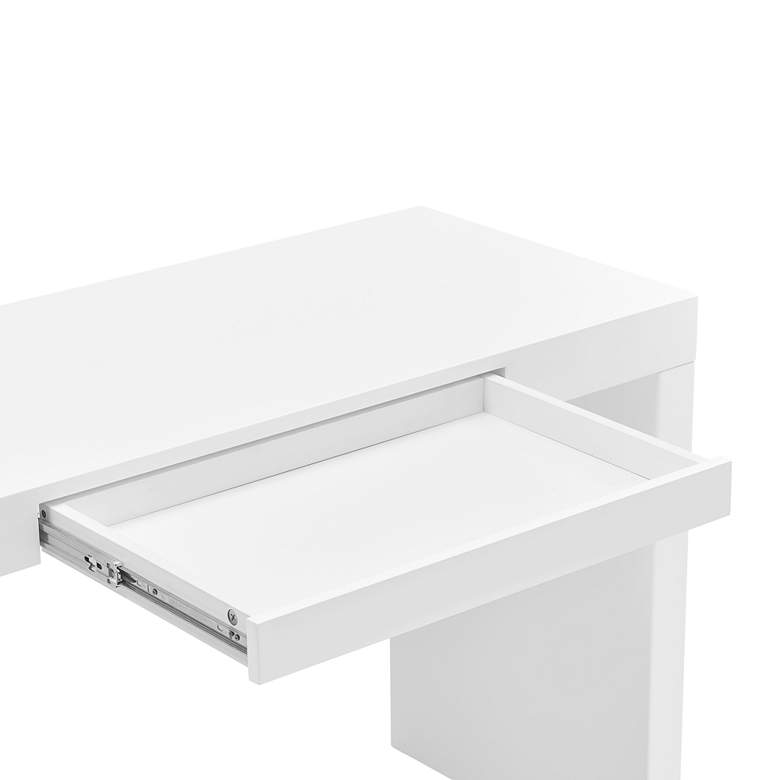 Image 3 Doug 47" Wide Matte White Lacquered Wood 1-Drawer Desk more views