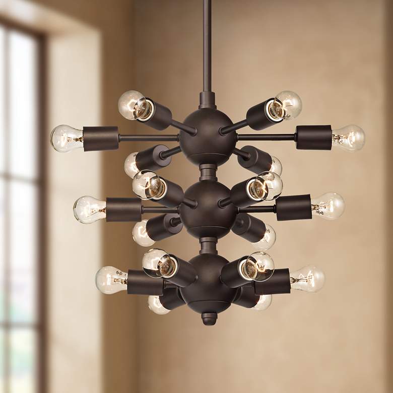 Image 1 Douglas 25 inch Wide Bronze 18-Light Chandelier with A15 Bulbs