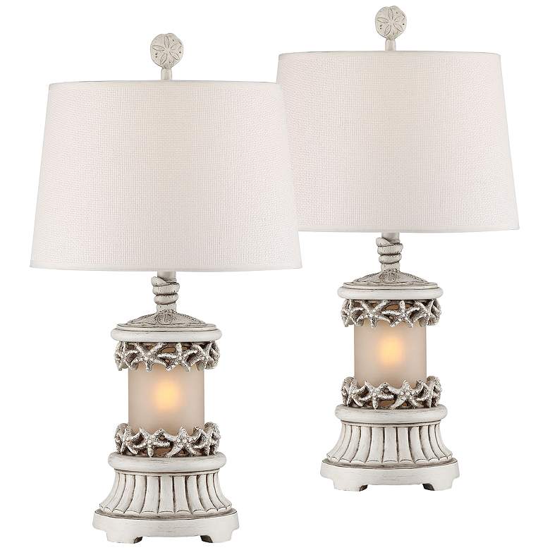 Image 1 Dove Key Antique White Table Lamp with Night Light Set of 2