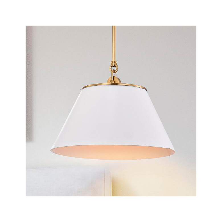 Image 1 Dover; 1 Light; Medium Pendant; White with Vintage Brass