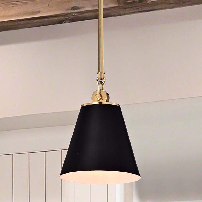 Image 1 Dover; 1 Light; Small Pendant; Black with Vintage Brass