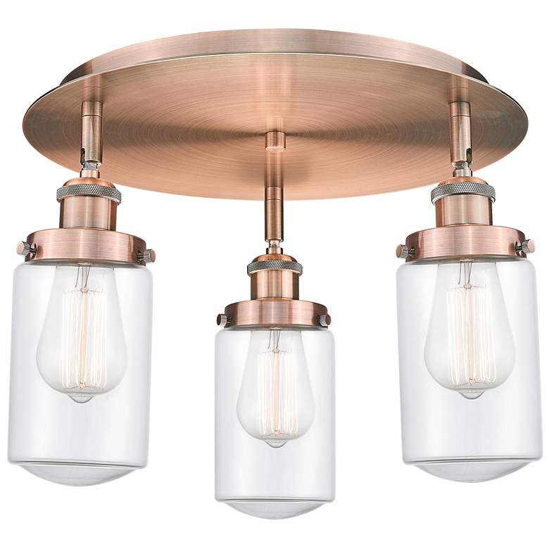 Image 1 Dover 16.25 inch Wide 3 Light Antique Copper Flush Mount With Clear Glass 