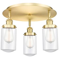 Dover 16.25&quot; Wide 3 Light Satin Gold Flush Mount With Clear Glass Shad