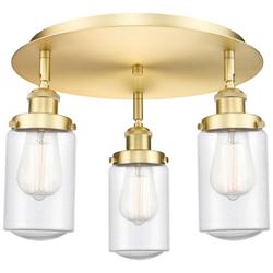Dover 16.25&quot; Wide 3 Light Satin Gold Flush Mount With Seedy Glass Shad