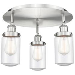 Dover 16.25&quot; Wide 3 Light Satin Nickel Flush Mount With Seedy Glass Sh