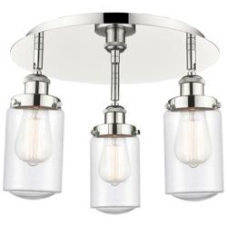 Dover 16.25&quot;W 3 Light Polished Nickel Flush Mount With Seedy Glass Sha