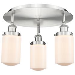 Dover 16.25&quot;W 3 Light Satin Nickel Flush Mount With Matte White Glass