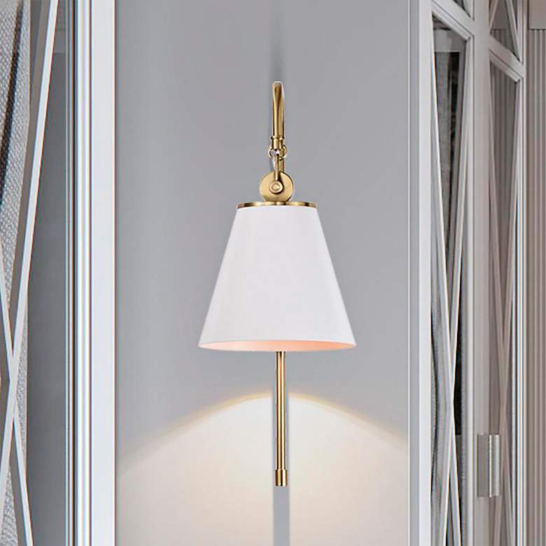 Image 1 Dover 19" High Vintage Brass and White Wall Sconce