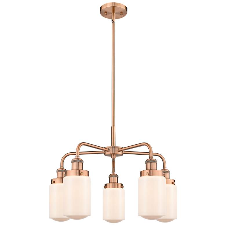 Image 1 Dover 22.5 inchW 5 Light Antique Copper Stem Hung Chandelier w/ White Shad