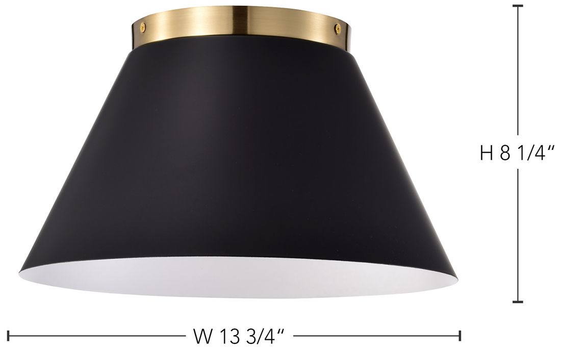 Dover; 3 Light; Small Flush Mount; Black with Vintage Brass