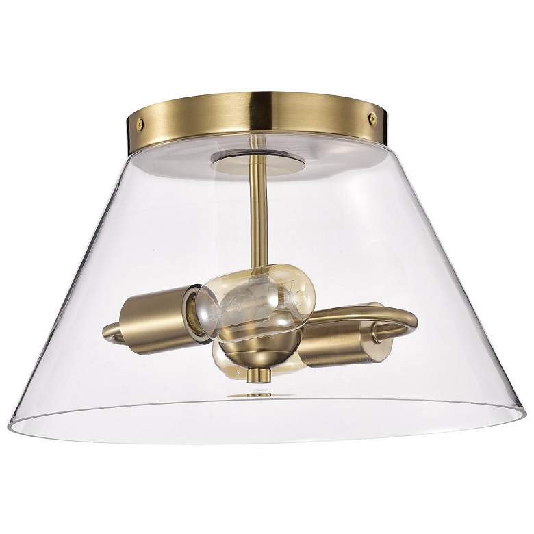 Image 1 Dover; 3 Light; Small Flush Mount; Vintage Brass with Clear Glass