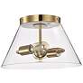 Dover; 3 Light; Small Flush Mount; Vintage Brass with Clear Glass