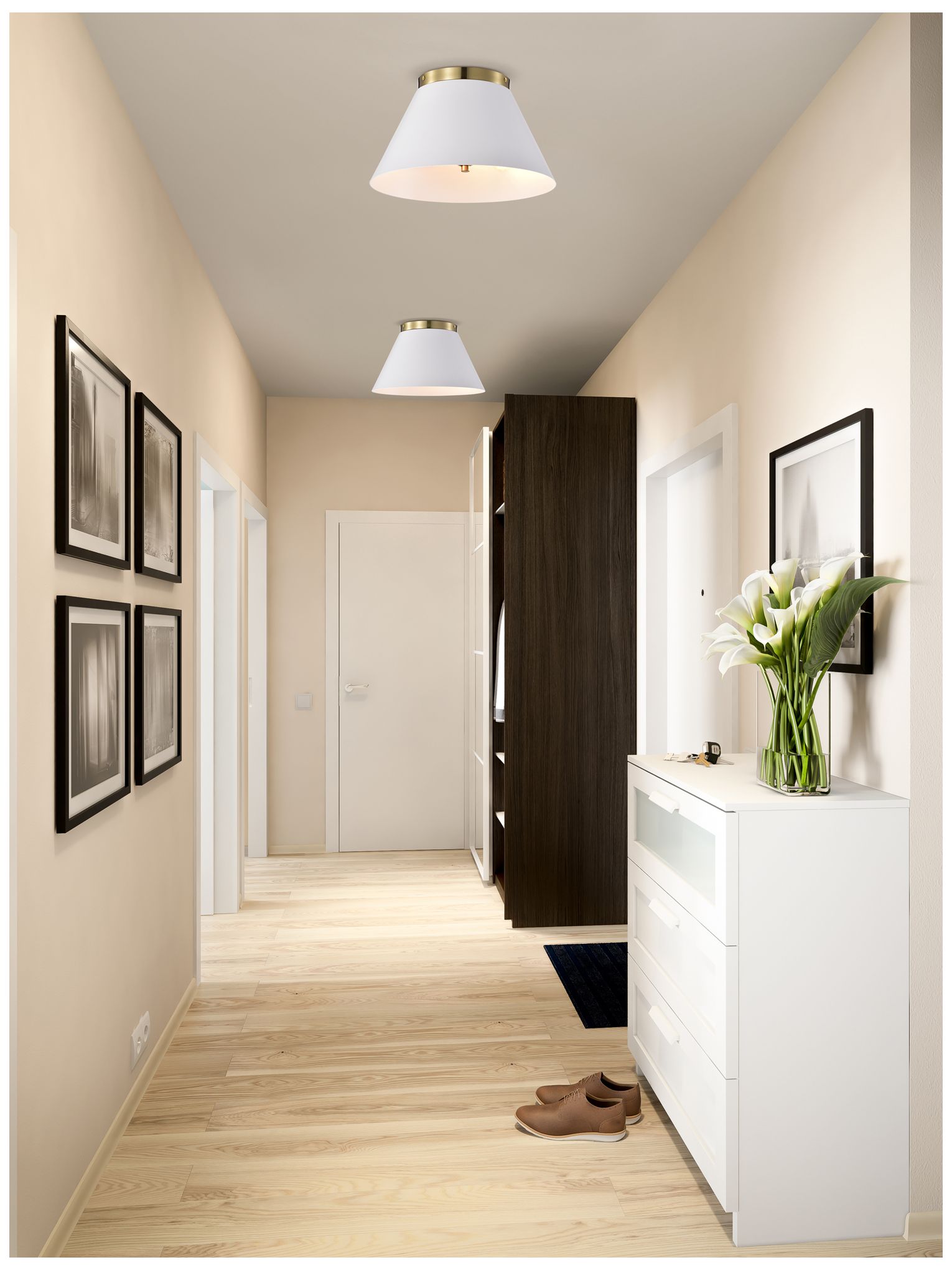 Image 7 Dover; 3 Light; Small Flush Mount; White with Vintage Brass more views