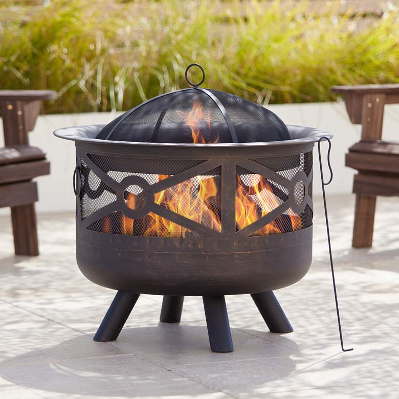 Image 1 Dover 30" Wide Round Bronze Wood Burning Fire Pit