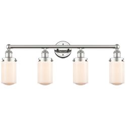 Dover 33.5&quot;W 4 Light Polished Nickel Bath Vanity Light With White Shad