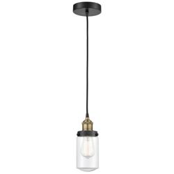 Dover 4.5&quot; Wide Black Brass Corded Mini Pendant With Clear Shade