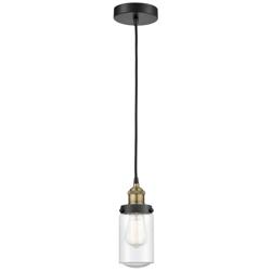 Dover 4.5&quot; Wide Black Brass Corded Mini Pendant With Seedy Shade