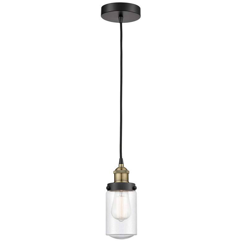Image 1 Dover 4.5 inch Wide Black Brass Corded Mini Pendant With Seedy Shade
