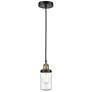 Dover 4.5" Wide Black Brass Corded Mini Pendant With Seedy Shade