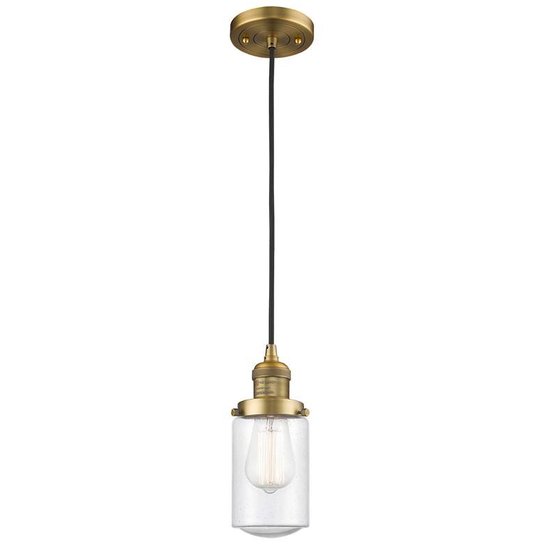 Image 1 Dover 4.5 inch Wide Brushed Brass Corded Mini Pendant w/ Seedy Shade