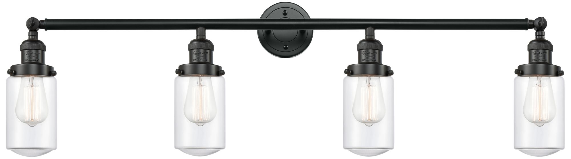 Dover 43" Wide 4 Light Matte Black Bath Vanity Light w/ Clear Shade ...