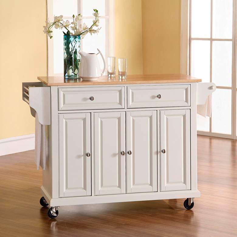Dover 52&quot; Wide Cutting Board Top White Kitchen Island or Bar Cart