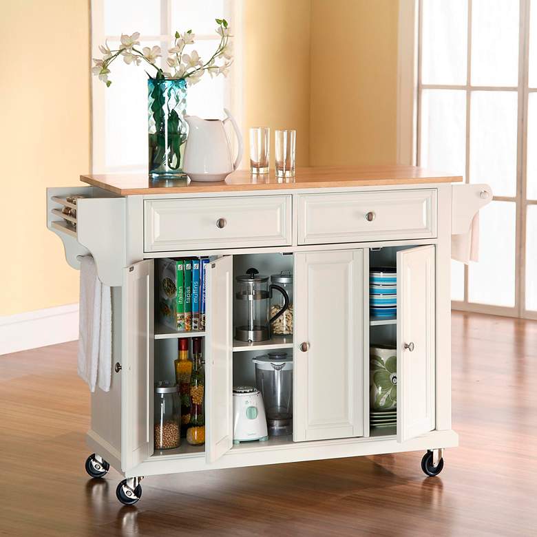 Image 3 Dover 52" Wide Cutting Board Top White Kitchen Island or Bar Cart more views