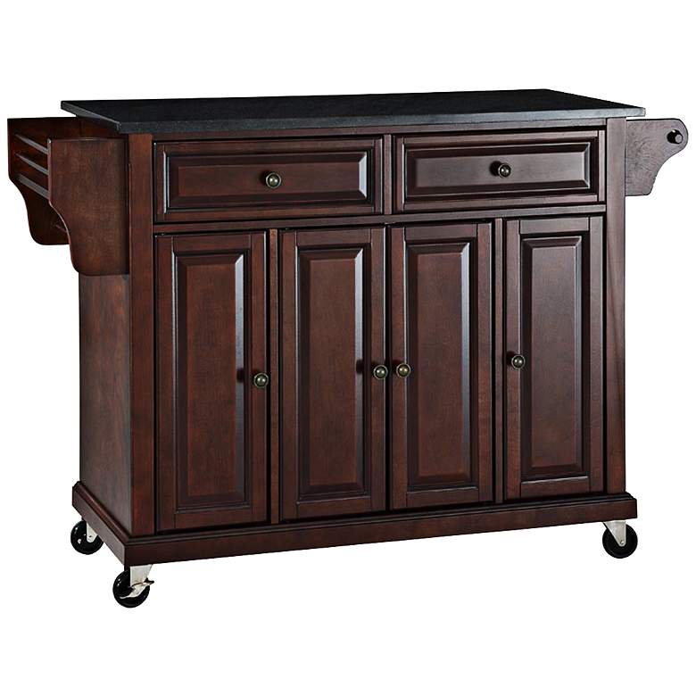 Image 2 Dover 52" Wide Granite Top Mahogany Kitchen Island Cart or Bar Cart