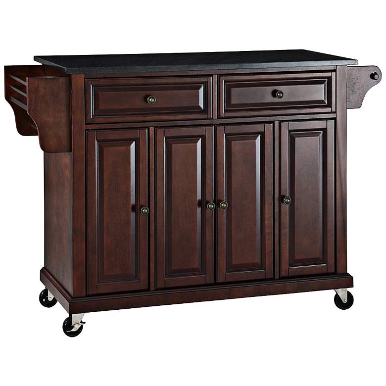 Image 2 Dover 52 inch Wide Granite Top Mahogany Kitchen Island Cart or Bar Cart