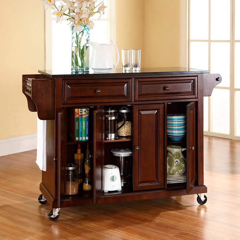 Image 3 Dover 52 inch Wide Granite Top Mahogany Kitchen Island Cart or Bar Cart more views