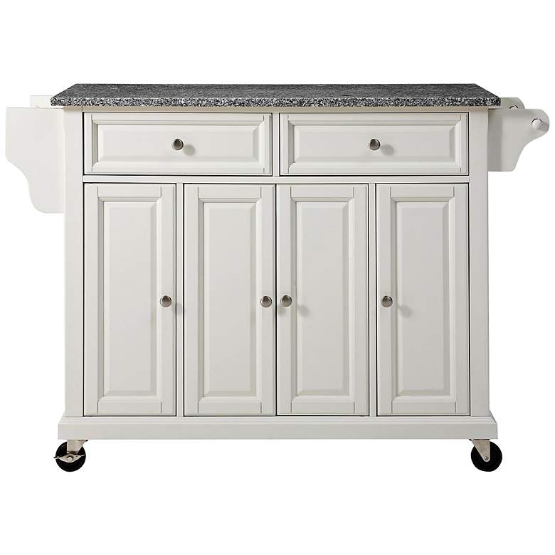 Image 2 Dover 52" Wide Granite Top White Kitchen Island Cart or Bar Cart