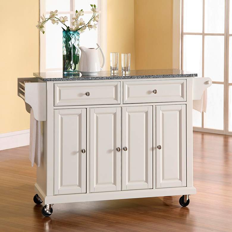 Dover 52&quot; Wide Granite Top White Kitchen Island Cart or Bar Cart