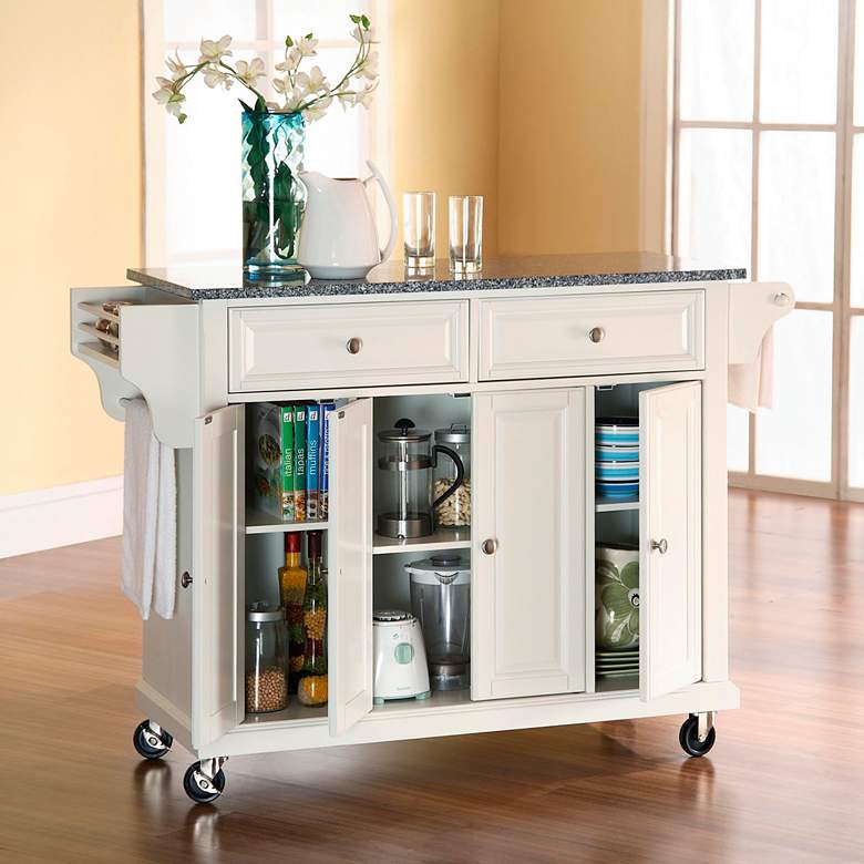 Image 3 Dover 52 inch Wide Granite Top White Kitchen Island Cart or Bar Cart more views
