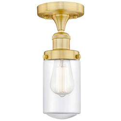 Dover 6.5&quot; Wide Satin Gold Semi.Flush Mount With Clear Glass Shade